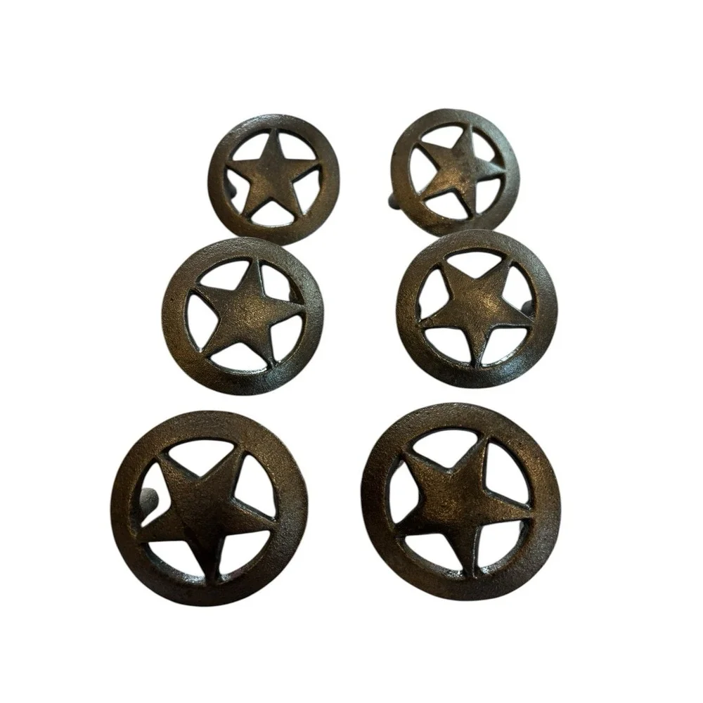 Six (6) Cast Iron‎ Circle Texas Lone Star Drawer Pulls 2 1/2